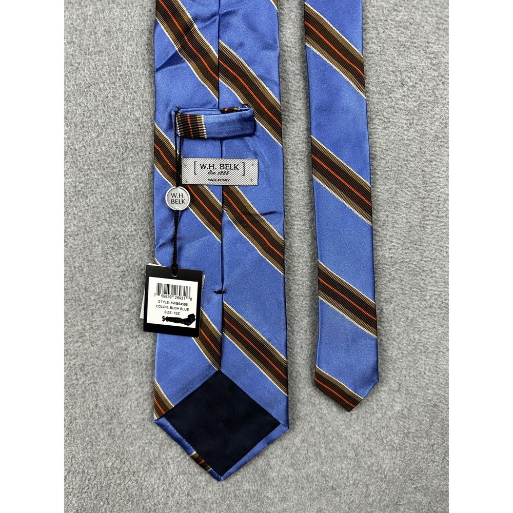 W.H. Belk Tie Mens One Size Blue Stripe 100% Silk Made In Italy Classic